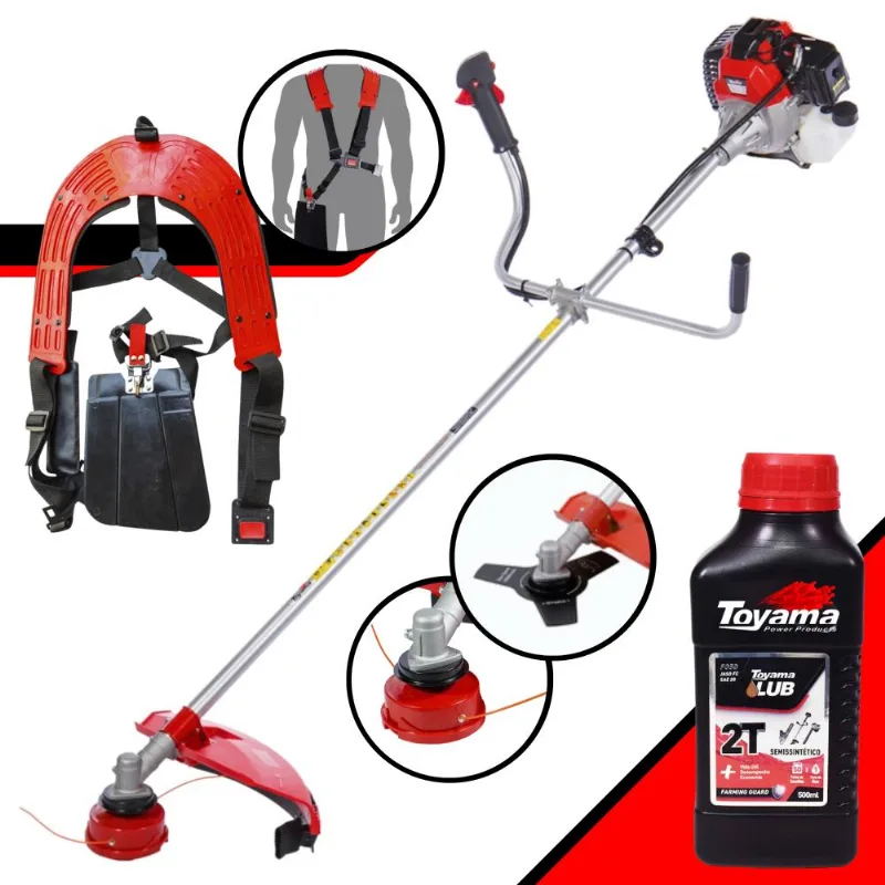 Roçadeira Profissional Toyama Rt52-l Rt52l À Gasolina 2t 52cc 2hp 10.000rpm Com Lâmina 3 Pontas E Carretel Nylon + Óleo Toyama Fg50 2t