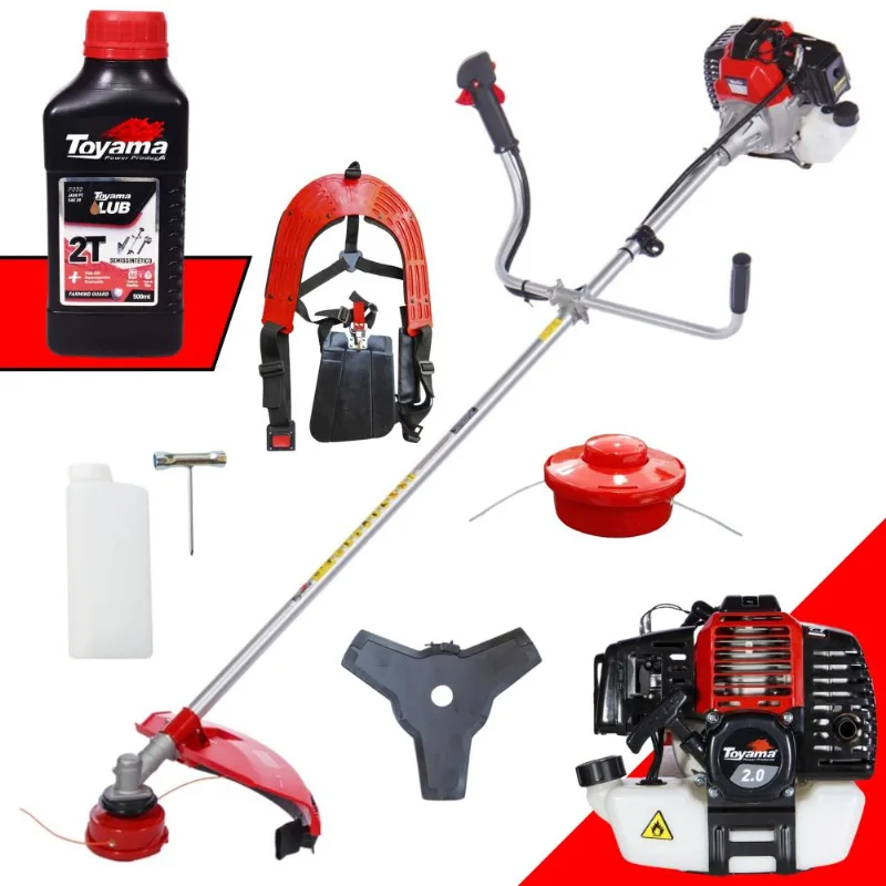Roçadeira Alta Performance Com Óleo Toyama 2t Rt52-l 52cc 2hp Faca 3 Pontas E Carretel Ideal Na Manutenção De Jardins E Gramados