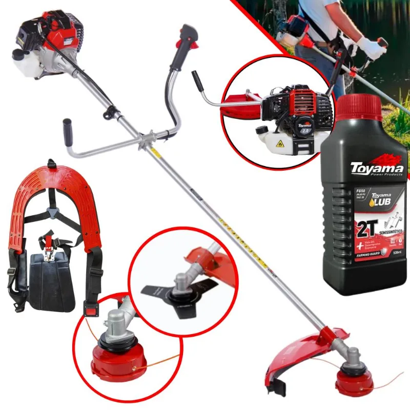 Roçadeira À Gasolina Toyama Rt52l 2t 52cc 2hp Modelo Completo C/ Lâmina, Carretel E Cinto De Sustentação Duplo + Óleo Toyama Fg50 2t