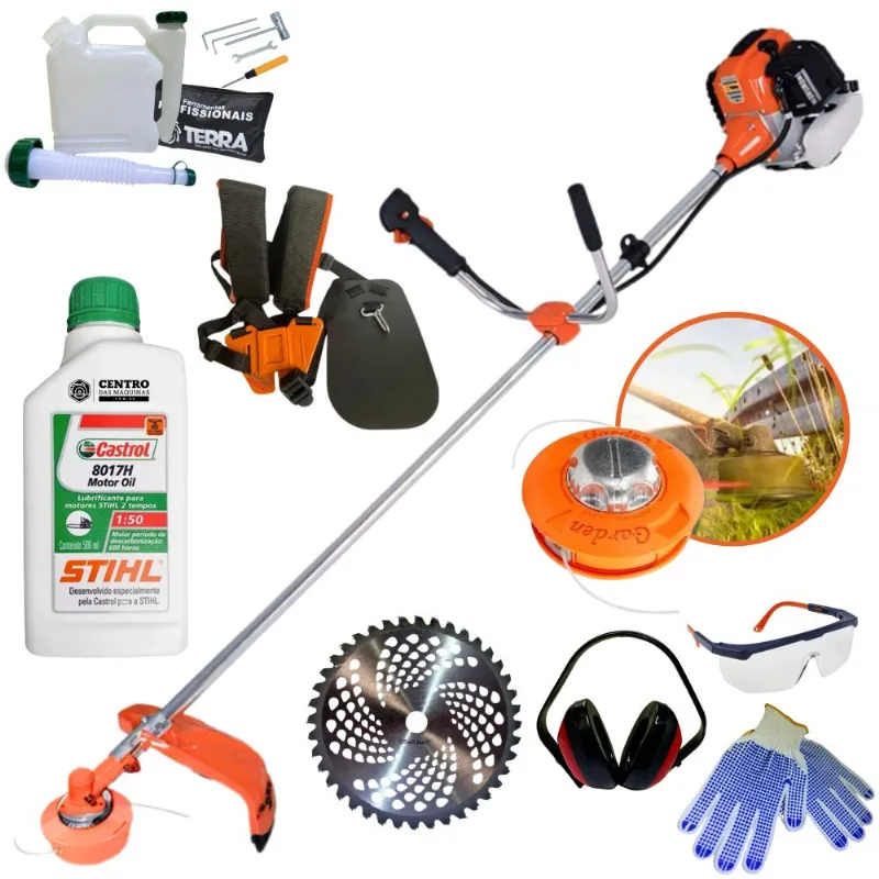 Roçadeira Com Óleo Stihl Gr520xp Terra 52cc 2,5hp Faca 40 Dentes + Kit Abafador De Ruído, Óculos E Luva De Tecido Ideal Para Manutenção De Rodovias