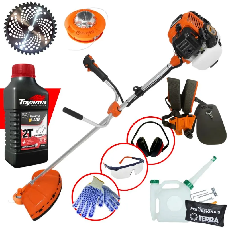 Máquina De Cortar Grama À Gasolina Lateral Terra Gr520xp 2t 52cc 2,5hp Roçadeira Com Lâmina Circular 40 Dentes E Kit Epi Completo + Óleo 2t Toyama