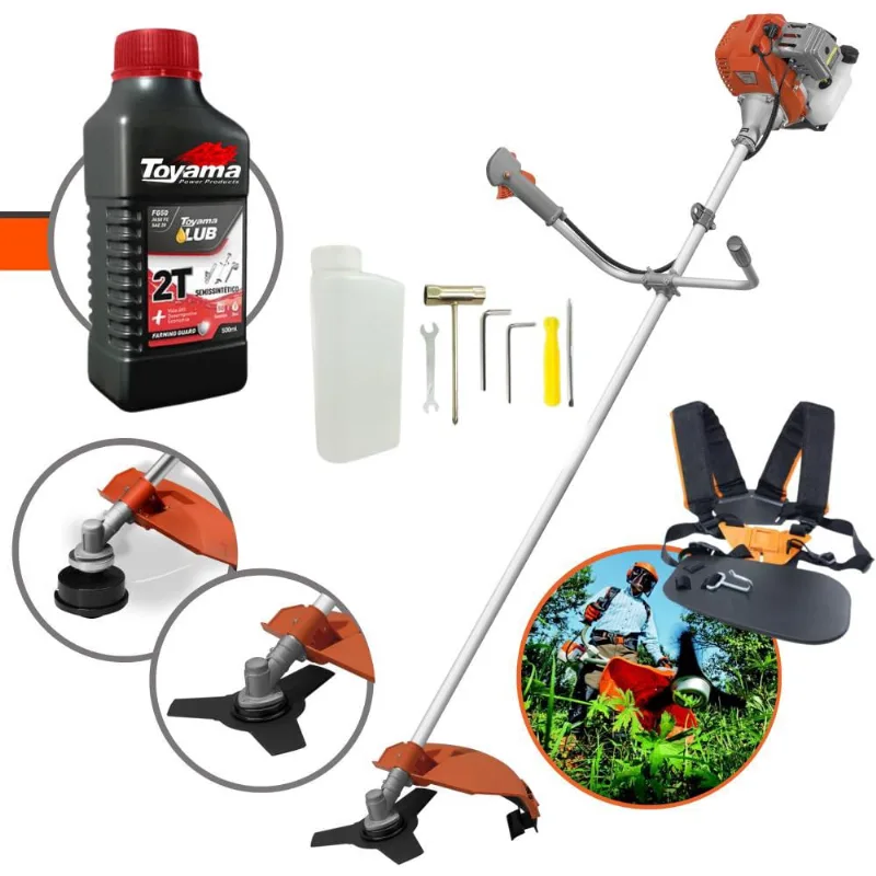 Máquina de Cortar Grama á Gasolina Tekna RL520AC-G2 2T 52cc 2HP Roçadeira Lateral de Alta Performance Com Faca 3 Pontas e Carretel Nylon + óleo toyama 2T