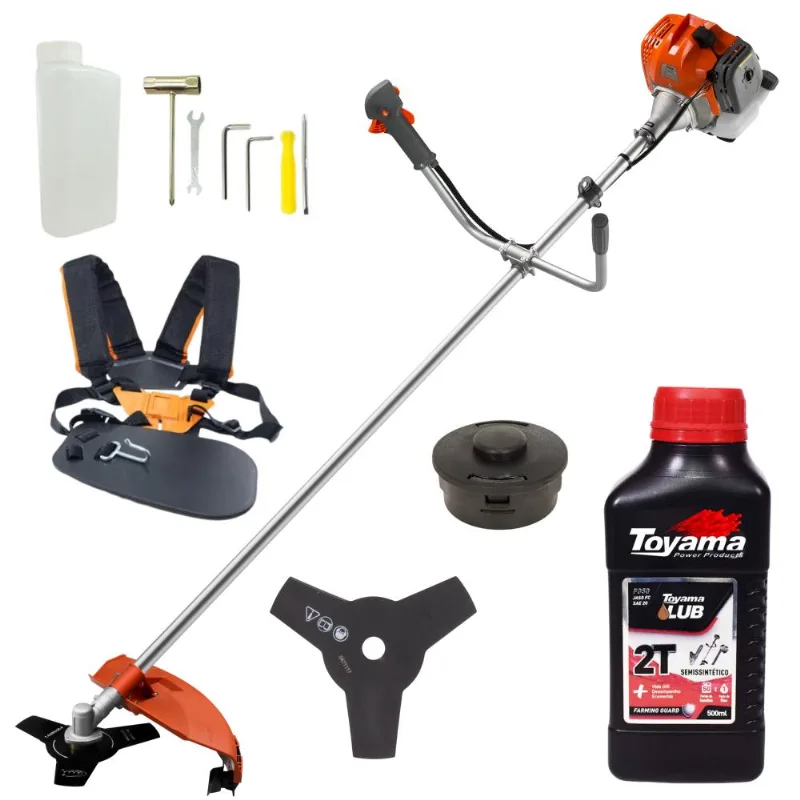 Máquina De Cortar Grama Á Gasolina Tekna Rl430acntk 2t 43cc 1,7hp Roçadeira Com Lâmina De Corte 3 Pontas + Carretel Nylon + Óleo Toyama 2t