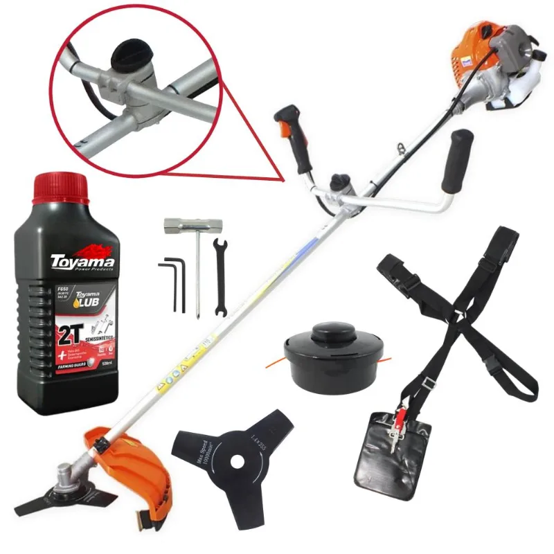 Roçadeira Vulcan Vr430-p À Gasolina 43cc 1,7hp Motor 2 Tempos Alta Rotação Com Guidão Anti-vibração Carretel Nylon + Faca 3 Pontas + Óleo Toyama Fg50