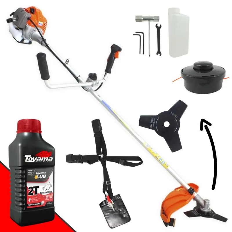 Aparador De Grama Lateral Vulcan Vr430-p À Gasolina 43cc 1,7hp 10.000rpm Roçadeira Completa Com Carretel De Nylon + Lâmina 3 Pontas + Óleo Toyama Fg50