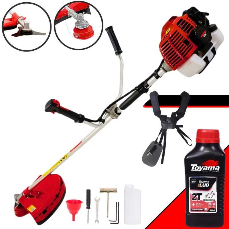 Cortador de Grama Kawashima KW43-L à Gasolina 2T 43cc 1,7HP Alta Rotação Roçadeira Profissional Completa Com Lâmina 3 Pontas e Carretel Nylon + Óleo Toyama 2T