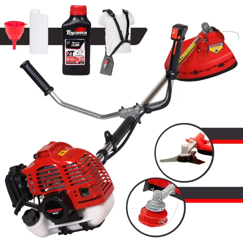 Roçadeira Lateral Kawashima Kw43l À Gasolina 2t 43cc 1,7hp Alta Rotação Completa Com Lâmina 3 Pontas E Carretel De Nylon + Óleo Toyama