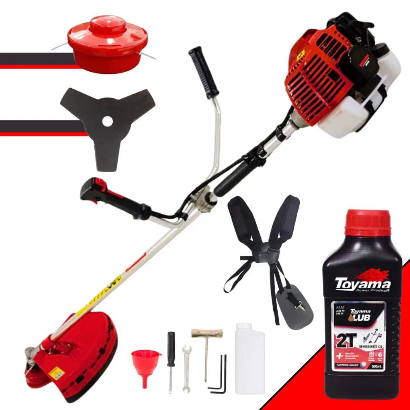 Cortador de Grama Lateral à Gasolina 2T Kawashima KW52L 52cc 2,5HP Roçadeira Profissional Com Lâmina 3 Pontas + Carretel de Nylon + Óleo Lubrificante Toyama 2 Tempos