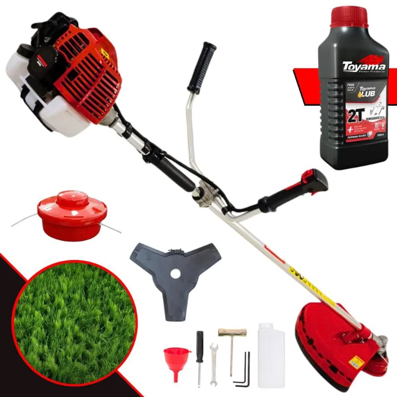 Máquina de Cortar Grama Roçadeira Lateral Kawashima KW52L à Gasolina 52cc 2,5HP Motor 2T Alta Rotação Profissional Completa Com Lâmina 3 Pontas e Carretel de Nylon + Óleo Toyama 2T