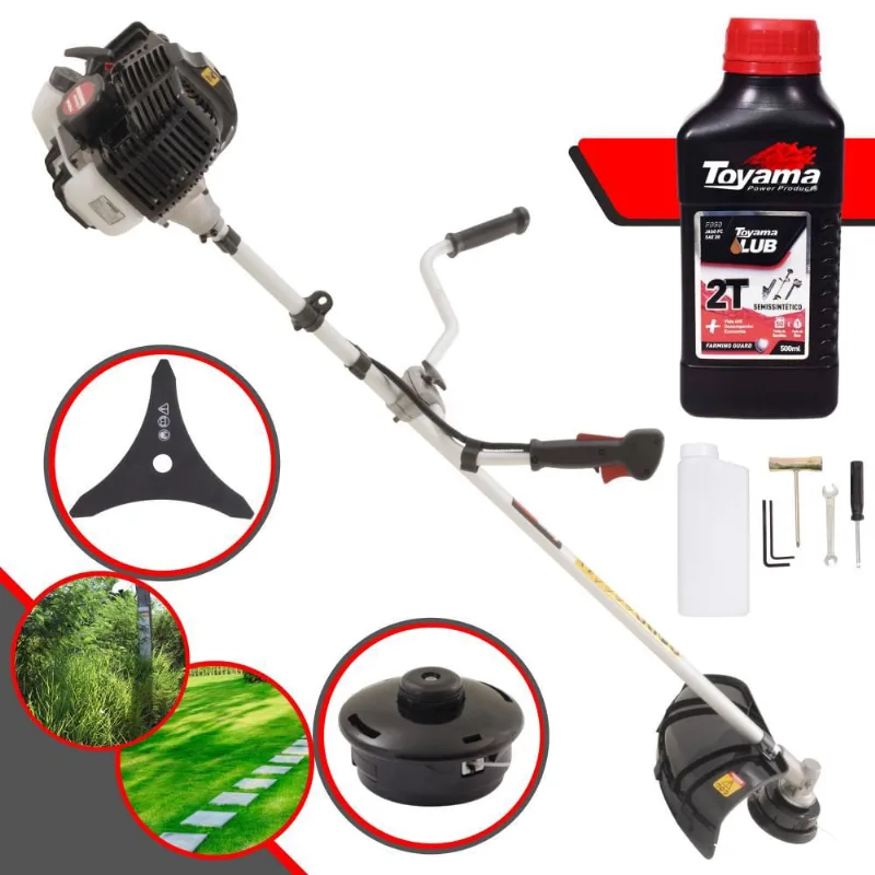 Roçadeira KW52LE Kawashima à Gasolina 2,5HP 52cc Motor 2T Alta Performance Robusta e Completa Para Limpeza de Rodovias Com Carretel de Nylon e Lâmina 3 Pontas + óleo toyama 2 Tempos