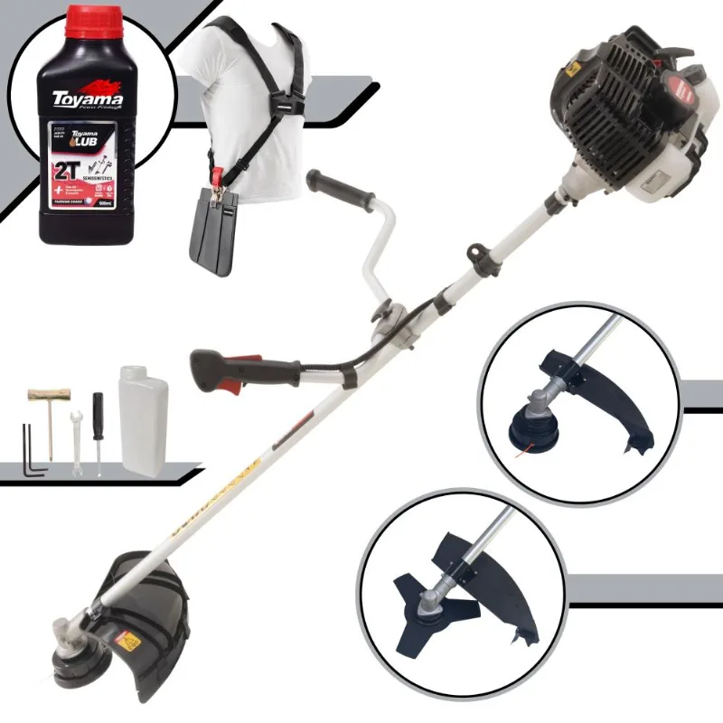 Roçadeira Aparador De Grama Kw52le Kawashima À Gasolina Motor 2t 52cc 2,5hp Profissional Lateral Com Lâmina 3 Pontas + Carretel De Nylon + Óleo Toyama