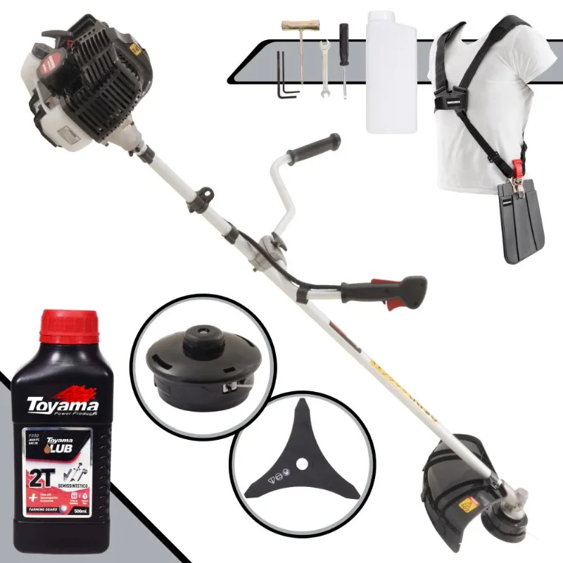 Roçadeira À Gasolina Kawashima Kw52-le 52cc 2,5hp Alta Rotação Robusta Para Limpeza De Rodovias Com Lâmina 3 Pontas E Carretel + Óleo Toyama 2t