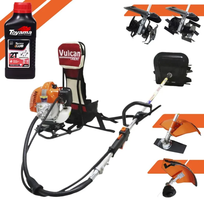 Roçadeira Robusta Vulcan Vrc430 À Gasolina 43cc 1,7hp Com Carretel De Nylon + Faca 2 Pontas + Enxada Capinadeira + Enxada Cultivadora + Óleo Toyama