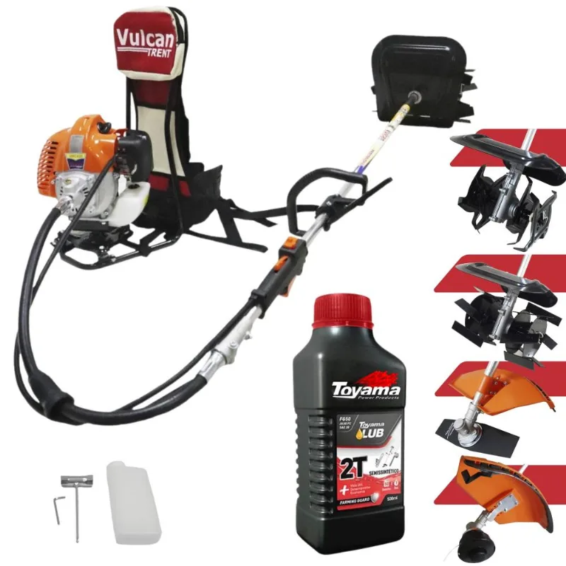 Roçadeira Lateral Vulcan Vrc430 À Gasolina 43cc 10.000rpm 1,7hp Com Lâmina 2 Pontas + Carretel + Enxada Capinadeira + Enxada Cultivadora + Óleo Toyama