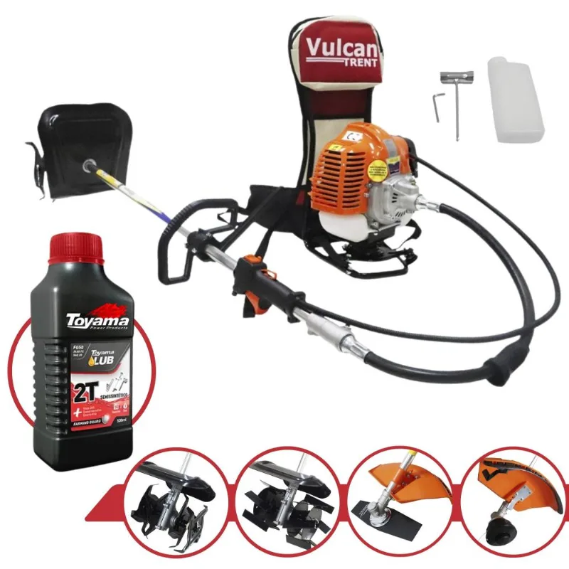 Roçadeira Completa Vulcan Vrc430 43cc 1,7hp Aparador De Grama Com Carretel + Lâmina 2 Pontas + Enxada Capinadeira + Enxada Cultivadora + Óleo Toyama