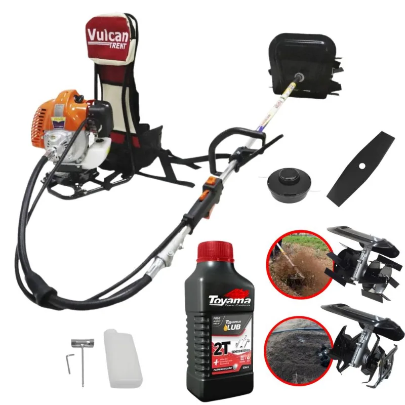 Roçadeira Robusta À Gasolina Vulcan Vrc430 43cc 1,7hp Completa Com Carretel + Faca 2 Pontas + Enxada Capinadeira + Enxada Cultivadora + Óleo Toyama 2t