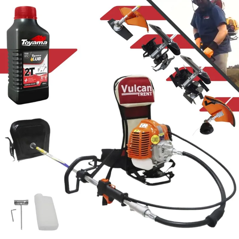 Roçadeira Vulcan Vrc430 43cc 1,7hp 2 Opções De Corte C/ Lâmina 2 Pontas + Carretel De Nylon + Enxada Capinadeira + Enxada Cultivadora + Óleo Toyama 2t