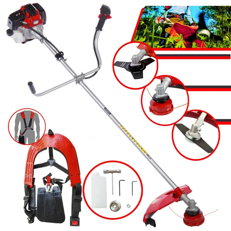 Roçadeira Robusta Toyama Rt43l À Gasolina 43cc Motor 2 Tempos 1,7hp Com Sistema Anti-vibração Carretel De Nylon + Lâmina 2 Pontas + Lâmina 3 Pontas
