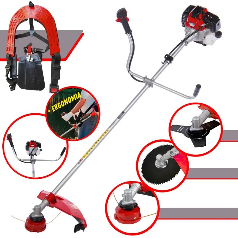 Roçadeira Profissional À Gasolina Toyama Rt43-l 43cc 2t 1,7hp Alta Rotação Com 3 Opções De Corte Carretel De Nylon + Faca 3 Pontas + Faca 80 Dentes