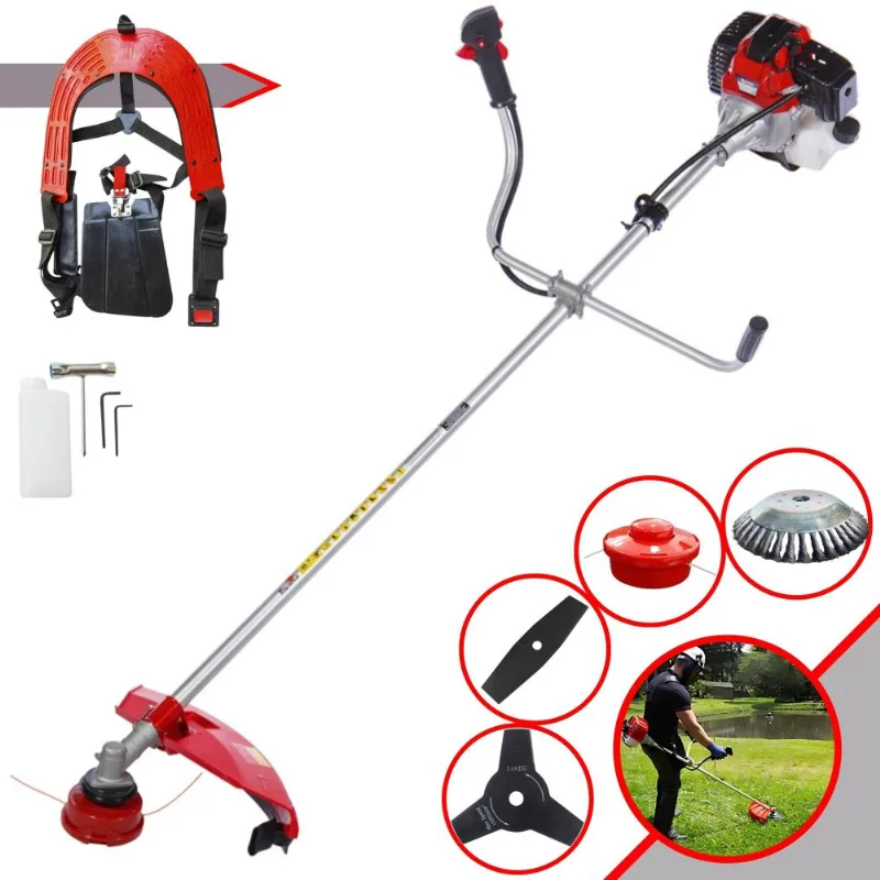 Roçadeira À Gasolina Toyama Rt43l 43cc 1,7hp Alta Performance Com 4 Opções De Corte Com Carretel Nylon + Faca 2 Pontas + Faca 3 Pontas + Escova De Aço
