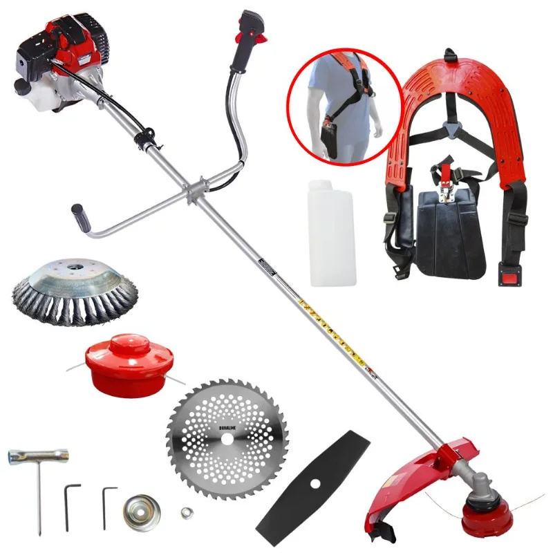 Roçadeira Com Sistema Anti-vibração Toyama Rt43l À Gasolina 43cc 1,7hp 4 Em 1 Com Carretel De Nylon E Faca 3 Pontas + Faca 40 Dentes + Escova De Aço
