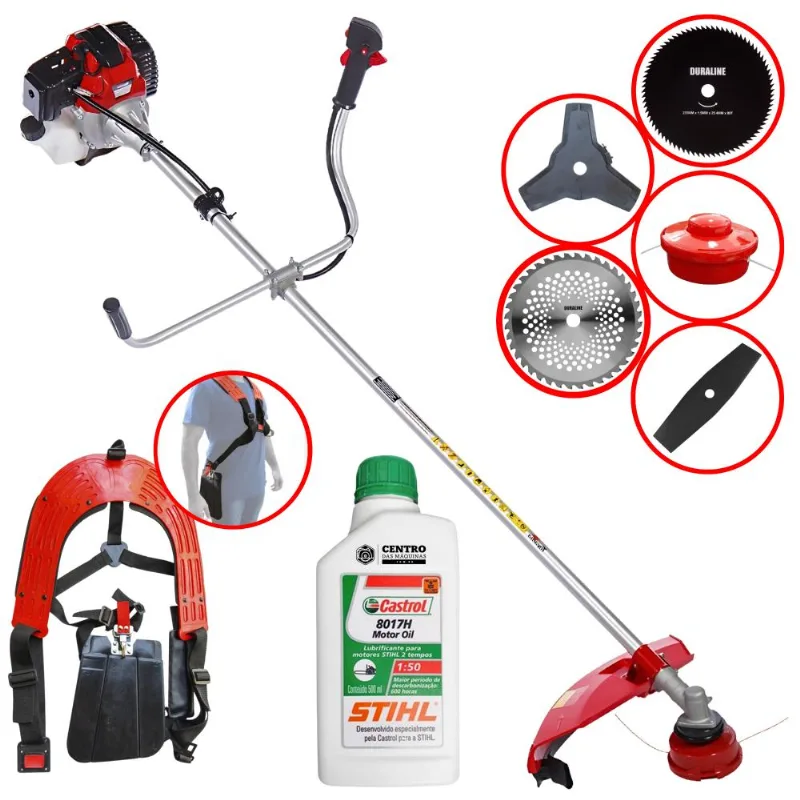 Roçadeira Com Sistema Anti-vibração Toyama Rt43l À Gasolina 43cc 1,7hp 10.000rpm Completa 5 Em 1 Com Carretel + Kit 4 Lâminas De Corte + Óleo Stihl