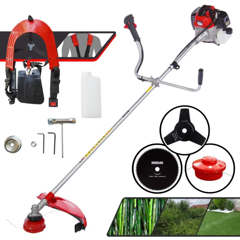 Roçadeira Com Sistema Anti-vibração Toyama Rt52l À Gasolina 2t 2hp De Potência 52cc 10.000rpm Com Carretel De Nylon + Faca 3 Pontas + Faca 80 Dentes