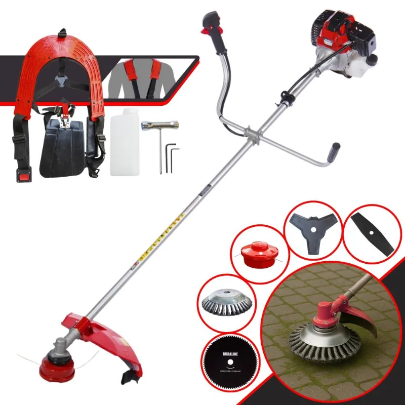 Roçadeira À Gasolina Toyama Rt52l 52cc 2hp Com 5 Opções De Corte Com Carretel Nylon + Faca 2 Pontas + Faca 3 Pontas + Faca 80 Dentes + Escova De Aço