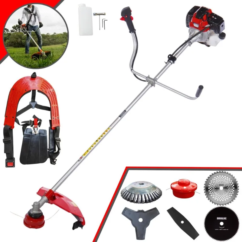 Máquina De Cortar Grama À Gasolina Toyama Rt52l 52cc 2hp 10.000rpm Roçadeira Com Carretel De Nylon + 4 Lâminas De Cortes + Escova De Aço 38 Cerdas