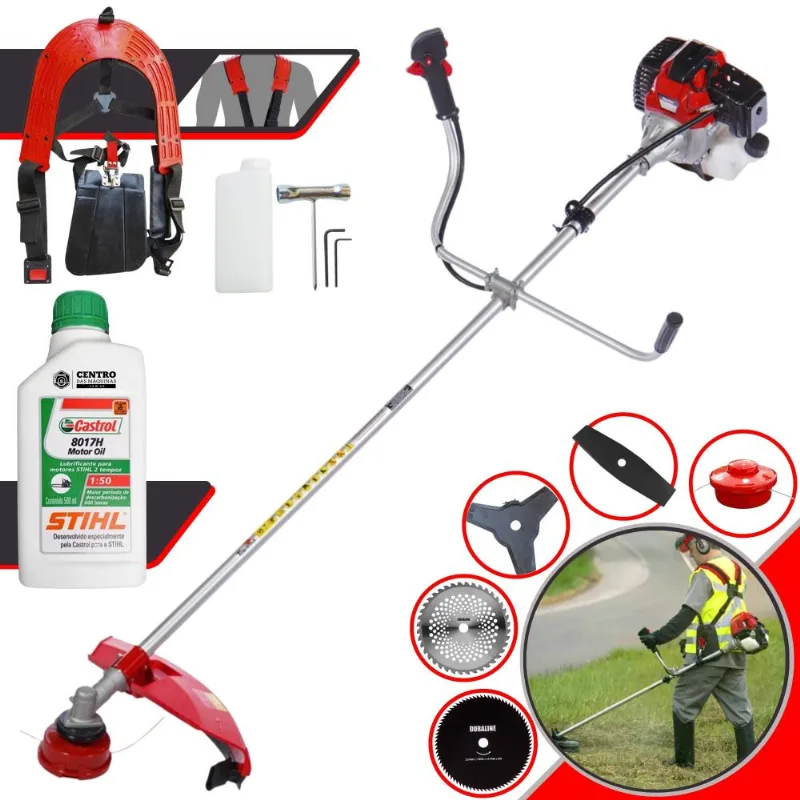Roçadeira Com Sistema Anti-vibração Toyama Rt52l À Gasolina 52cc 2hp 10.000rpm Completa 5 Em 1 Com Carretel + Kit 4 Lâminas De Corte + Óleo Stihl