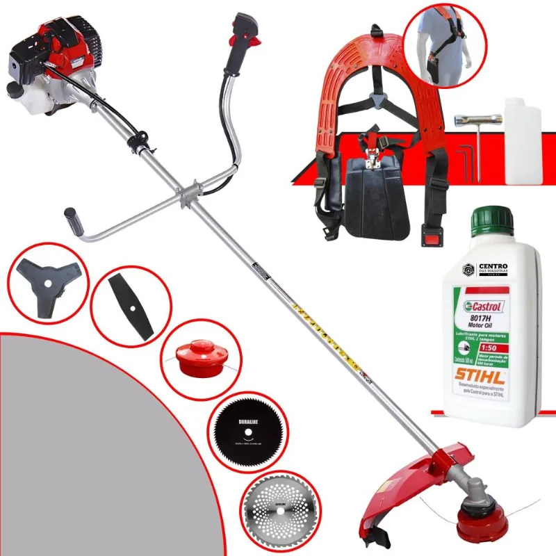 Roçadeira Com Sistema Anti-vibração Toyama Rt52l À Gasolina 2t 52cc 2hp 10.000rpm Multifuncional Completa Com 5 Opções De Cortes + Óleo Stihl 8017
