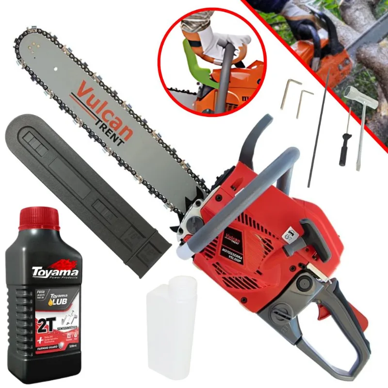 Motosserra À Gasolina Vulcan Vsl-550p Motor 2t 55cc 3,35hp Sabre 18 13.000rpm Leve, Ergonômica E De Fácil Manuseio + Óleo Lubrificante Toyama 2t