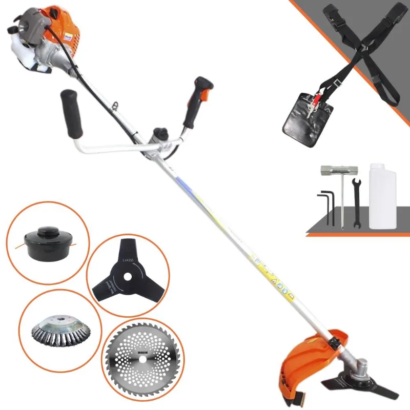 Máquina De Cortar Grama Vulcan Vr430p 43cc 1,7hp Roçadeira Completa C/ Guidão Antivibração Faca 3 Pontas, Faca 40 Dentes + Carretel + Escova 38 Cerdas