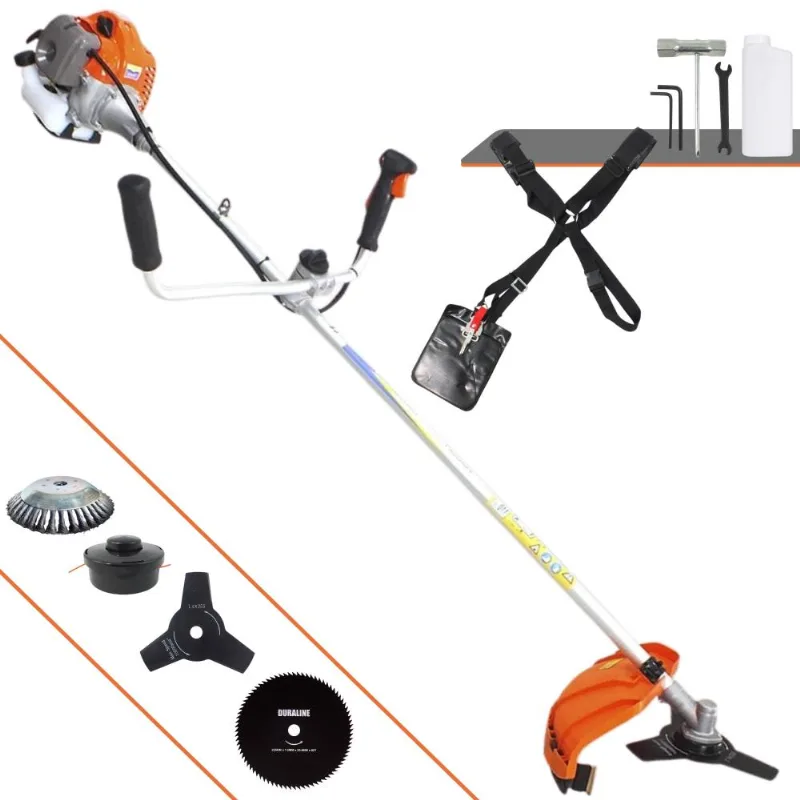 Roçadeira Profissional Vulcan Vr430p À Gasolina 43cc 1,7hp 4 Em 1 Com Carretel De Nylon + Lâmina 3 Pontas + Lâmina 80 Dentes + Escova Rotativa De Aço