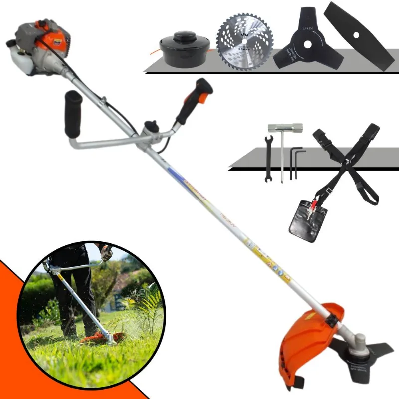 Roçadeira Lateral Multifuncional Vulcan Vr330p À Gasolina 2t 1,2hp 33cc Com Guidão Anti-vibração, Kit Extra De Faca 2 Pontas E Faca 40 Dentes De Vídea