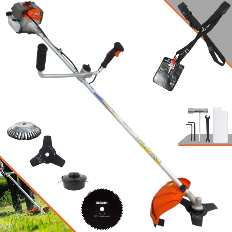 Roçadeira Multifuncional Vulcan Vr330-p À Gasolina 33cc 1,2hp Com Guidão Antivibração Carretel + Lâmina 3 Pontas + Lâmina 80 Dentes + Escova 38 Cerdas