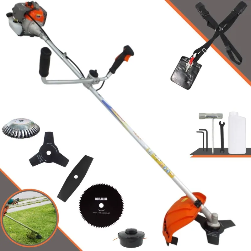 Roçadeira À Gasolina Vulcan Vr330p 2t 33cc 1,2hp Com Carretel Nylon + Lâmina 2 Pontas + Lâmina 3 Pontas + Lâmina 80 Dentes + Escova De Aço 38 Cerdas