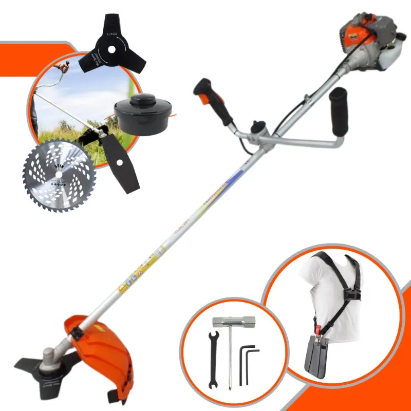 Roçadeira À Gasolina Vulcan Vr330p 33cc 1,2hp Alta Performance Com 4 Opções De Corte Com Carretel + Faca 2 Pontas + Faca 3 Pontas + Faca 40 Dentes