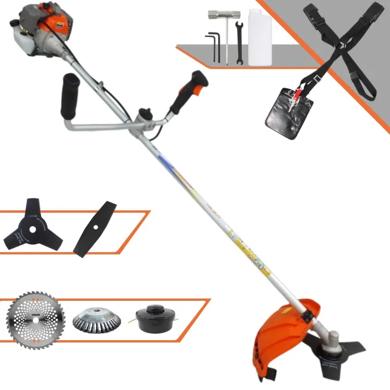 Roçadeira À Gasolina Vulcan Vr330p 33cc 2t 1,2hp De Potência Com Guidão Anti-vibração 5 Opções De Corte Com Carretel Nylon + 3 Facas + Escova De Aço