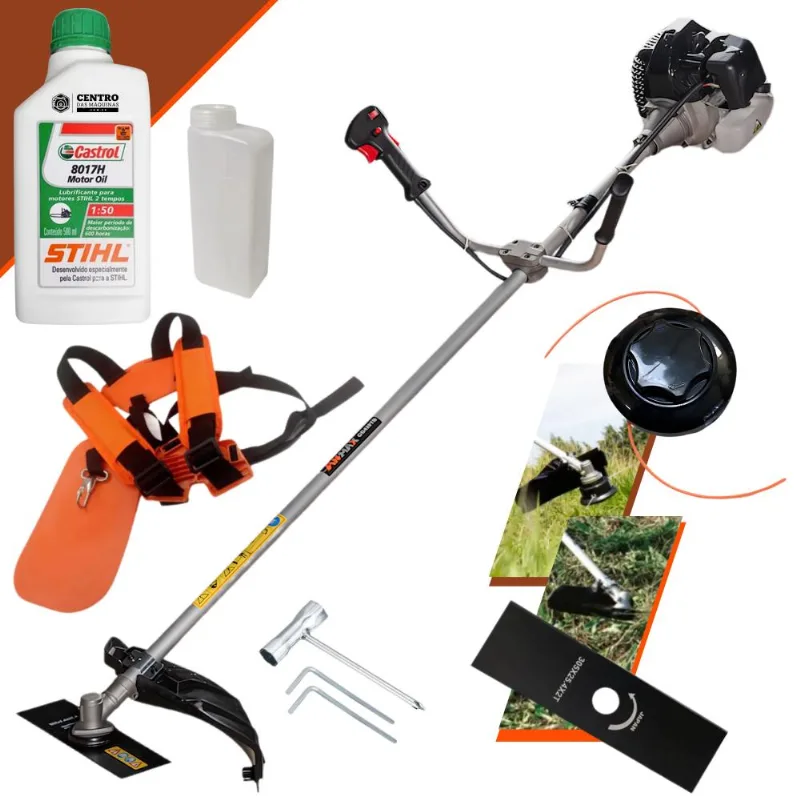 Roçadeira À Gasolina Anmax Cg430b 43cc 1,7hp 12.000rpm Motor 2t Profissional Alta Performance Com Carretel De Nylon E Faca 2 Pontas + Óleo Stihl 2t
