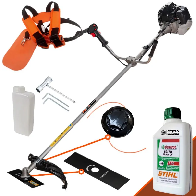 Máquina De Cortar Grama Anmax Cg430-b À Gasolina 43cc 1,7hp 12.000rpm Motor 2t Roçadeira Lateral Com Carretel De Nylon E Faca 2 Pontas + Óleo Stihl 2t