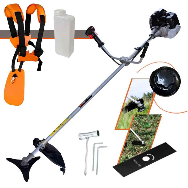Roçadeira Profissional À Gasolina Anmax Cg430-b 43cc 1,7hp De Alta Performance Com 3 Opções De Corte Faca 2 Pontas, Faca 3 Pontas E Carretel De Nylon