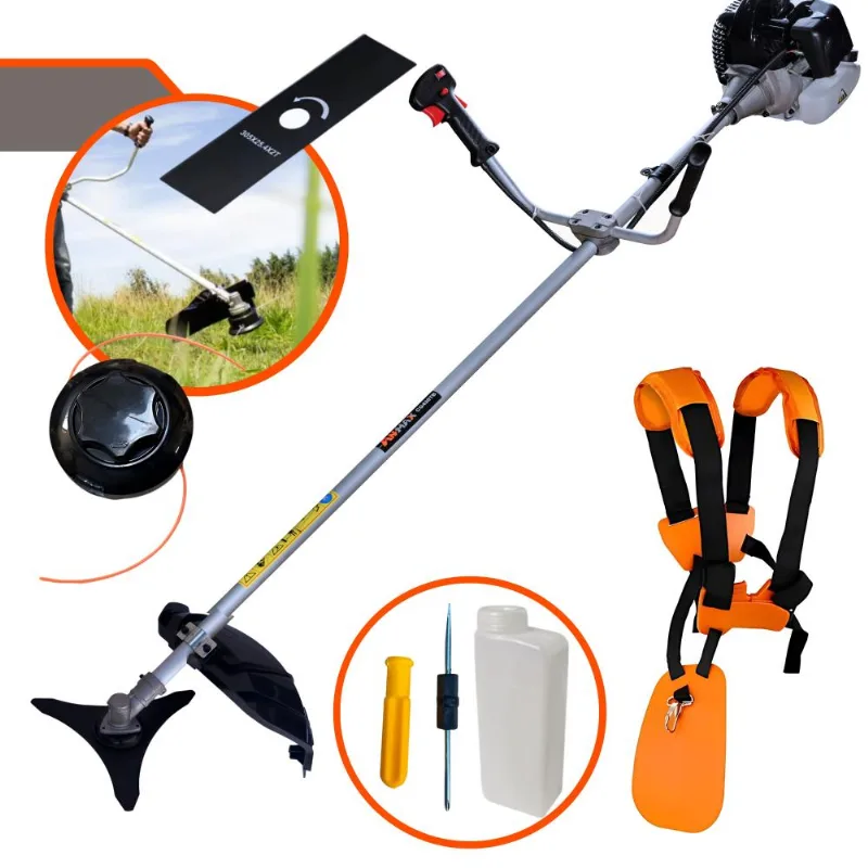 Roçadeira Aparador De Grama À Gasolina Anmax Cg430-b 43cc 1,7hp 12.000rpm De Alta Performance Com Lâmina 2 Pontas, Lâmina 3 Pontas E Carretel De Nylon