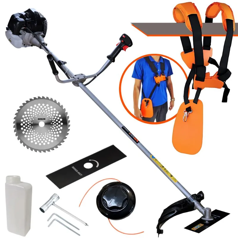 Máquina De Cortar Grama Anmax Cg430b À Gasolina 43cc 1,7hp Roçadeira C/ 3 Opções De Corte Carretel Nylon + Faca 2 Pontas + Lâmina 40 Dentes Vídea