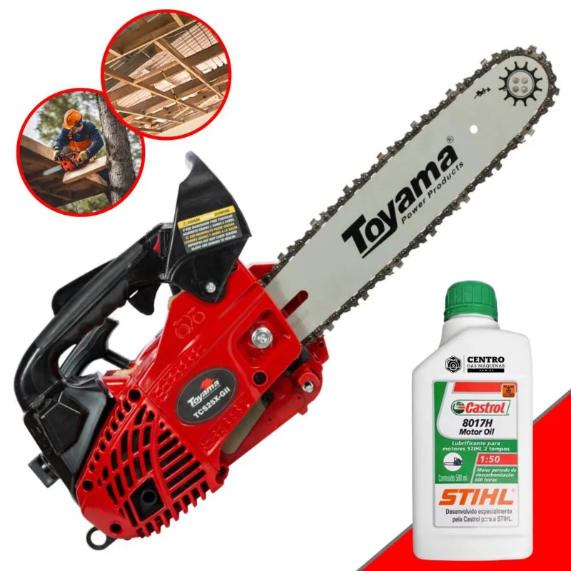 Motor Serra Motosserra À Gasolina Toyama Tcs25x Motor 2t 25,4cc 1,14hp 12.000rpm De Potência, Leve, Ergonômica E De Fácil Manuseio + Óleo Stihl 2t
