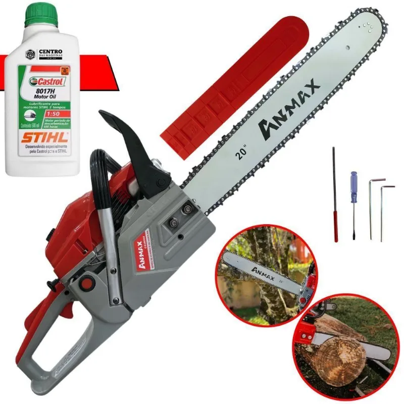 Motosserra Anmax Cs5800a À Gasolina 2t 58cc 3,1hp Sabre 20'' Ponta Rolante Profissional + Óleo Castrol Stihl 500ml