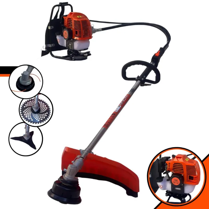 Roçadeira Costal Completa Terra Grc-430 À Gasolina 2 Tempos 1,7hp De Potência 43cc Com Carretel De Nylon + Faca 40 Dentes De Vídea + Faca 3 Pontas