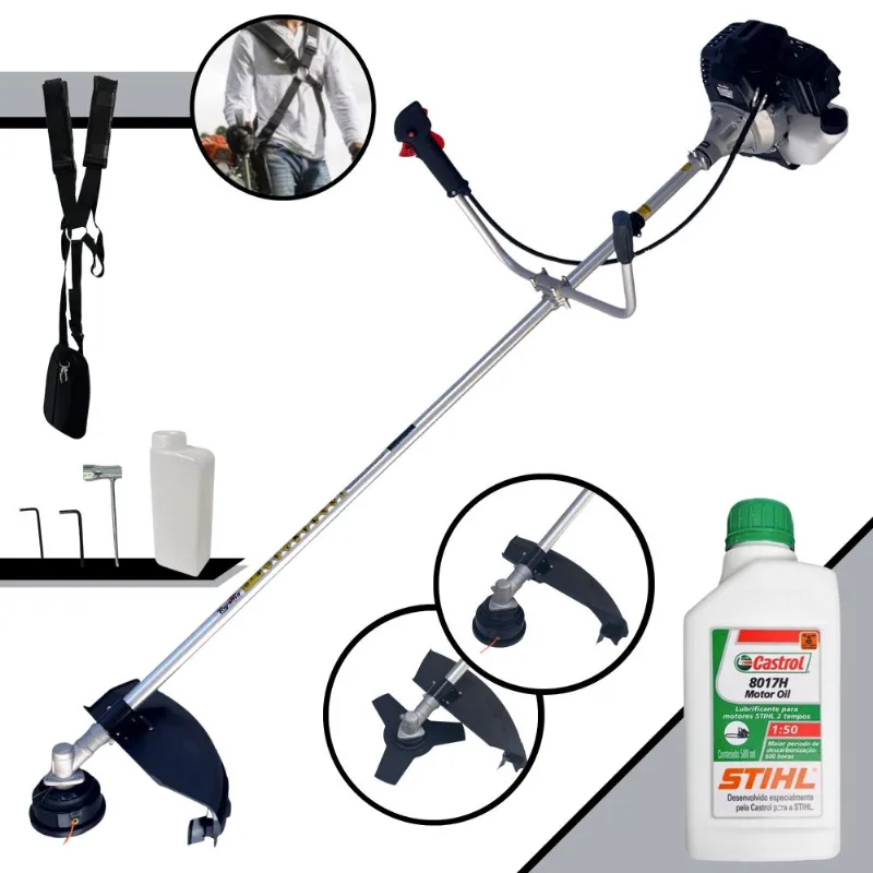 Roçadeira Profissional Toyama Rt43lb-25a À Gasolina 43cc 10000rpm 1,7hp Com Sistema Anti-vibração Carretel Nylon + Faca 3 Pontas + Óleo Stihl 2 Tempos
