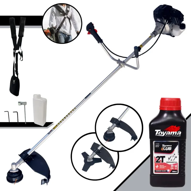Roçadeira Multifunções C/ Sistema Antivibração Toyama Rt43lb25a À Gasolina 1,7hp De Potência 43cc 10.000rpm Com Carretel + Faca 3 Pontas + Óleo Toyama