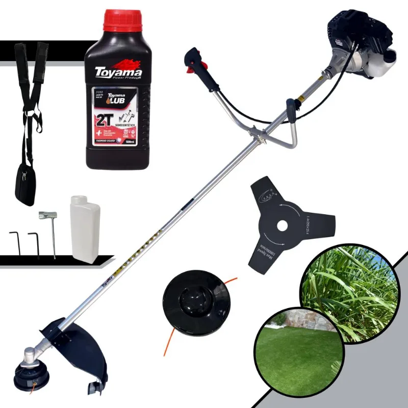 Roçadeira Multifuncional À Gasolina Toyama Rt43lb25a 43cc 10.000rpm 1,7hp Alta Rotação Com 2 Opções De Corte Carretel + Faca 3 Pontas + Óleo Toyama
